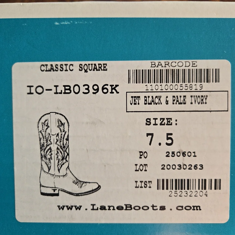 Lane Classic Square Leather Boot Women Size 7.5 Jet Black and Pale Ivory 012026 - Picture 11 of 12